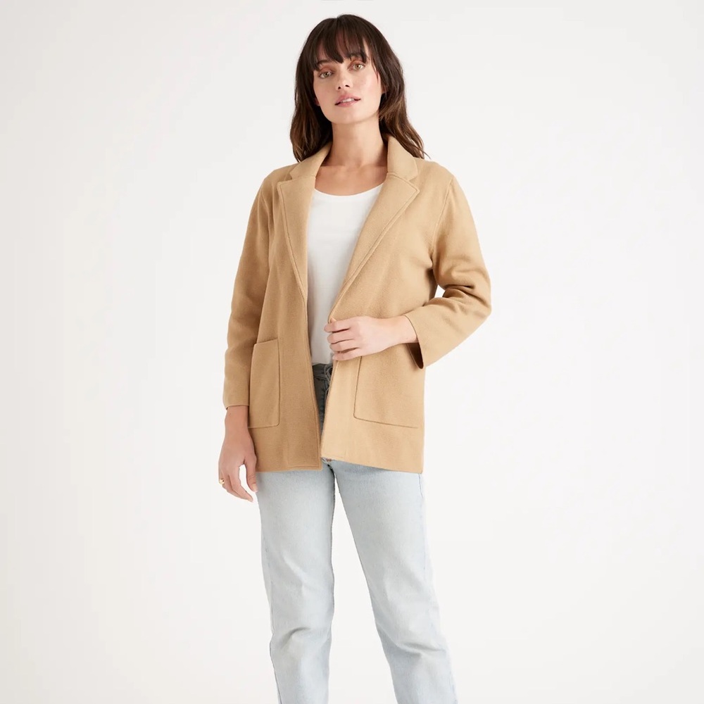 Quince 100% Organic Cotton Knit Blazer, Camel, Tan, Neutral, Capsule Piece, L - Picture 8 of 9